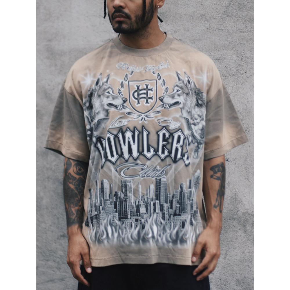Howlers Club City Wolves tan graphic t-shirt streetwear front view