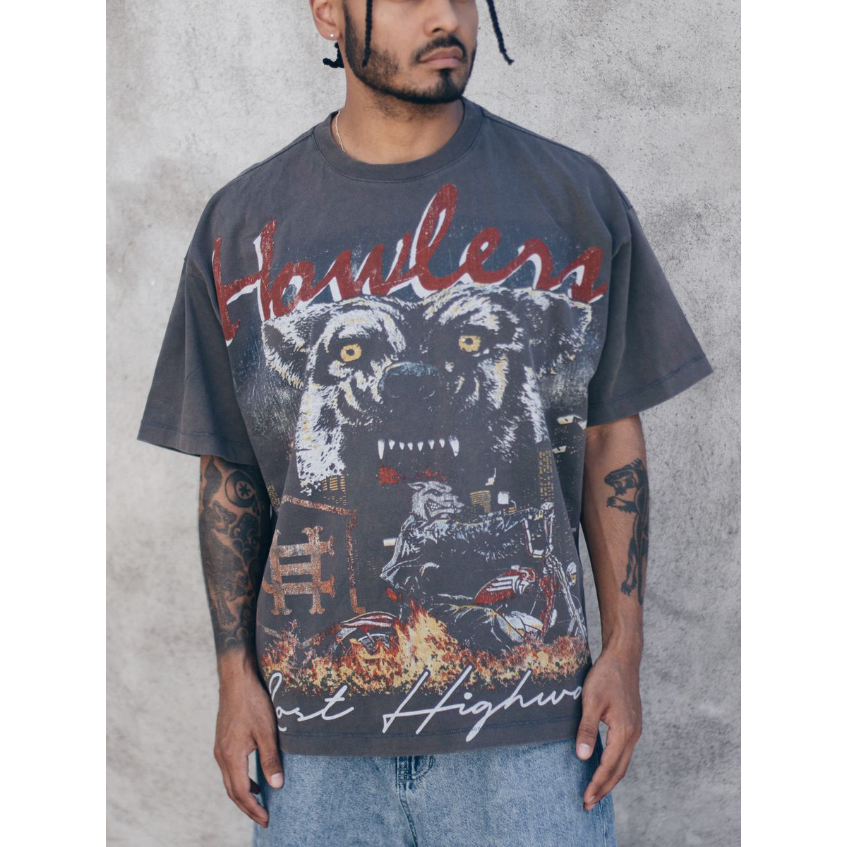 Howlers Club Lost Highway eagle and wolves graphic tee