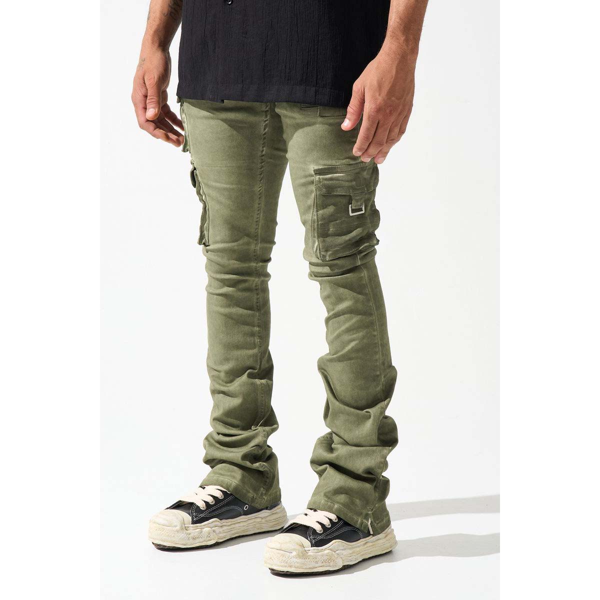 serenede-oil-cargo-stacked-jeans-olive-6-rings-clothing