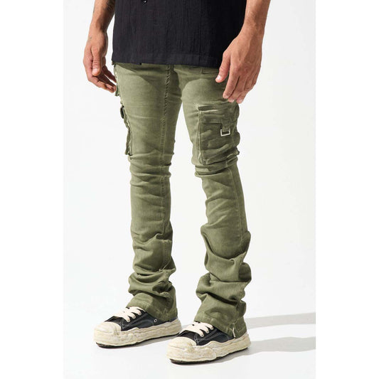 serenede-oil-cargo-stacked-jeans-olive-6-rings-clothing