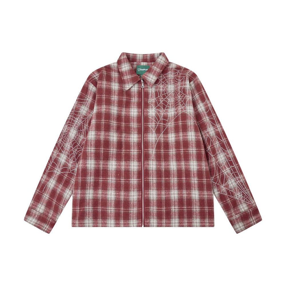 Campus | BROKEN WEB FLANNEL JACKET - Red