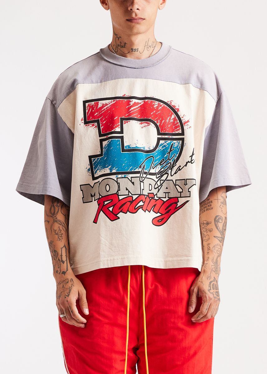 Diet Starts Monday | Racing Yoke Tee-Antique White/Grey