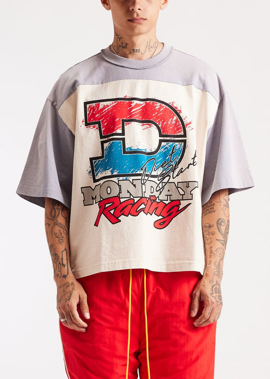 Diet Starts Monday | Racing Yoke Tee-Antique White/Grey