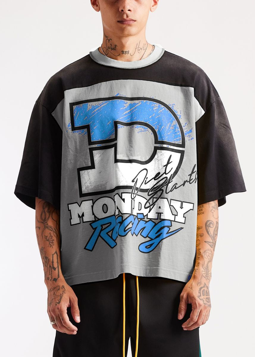 Diet Starts Monday | Racing Yoke Tee-Grey/Vintage Black