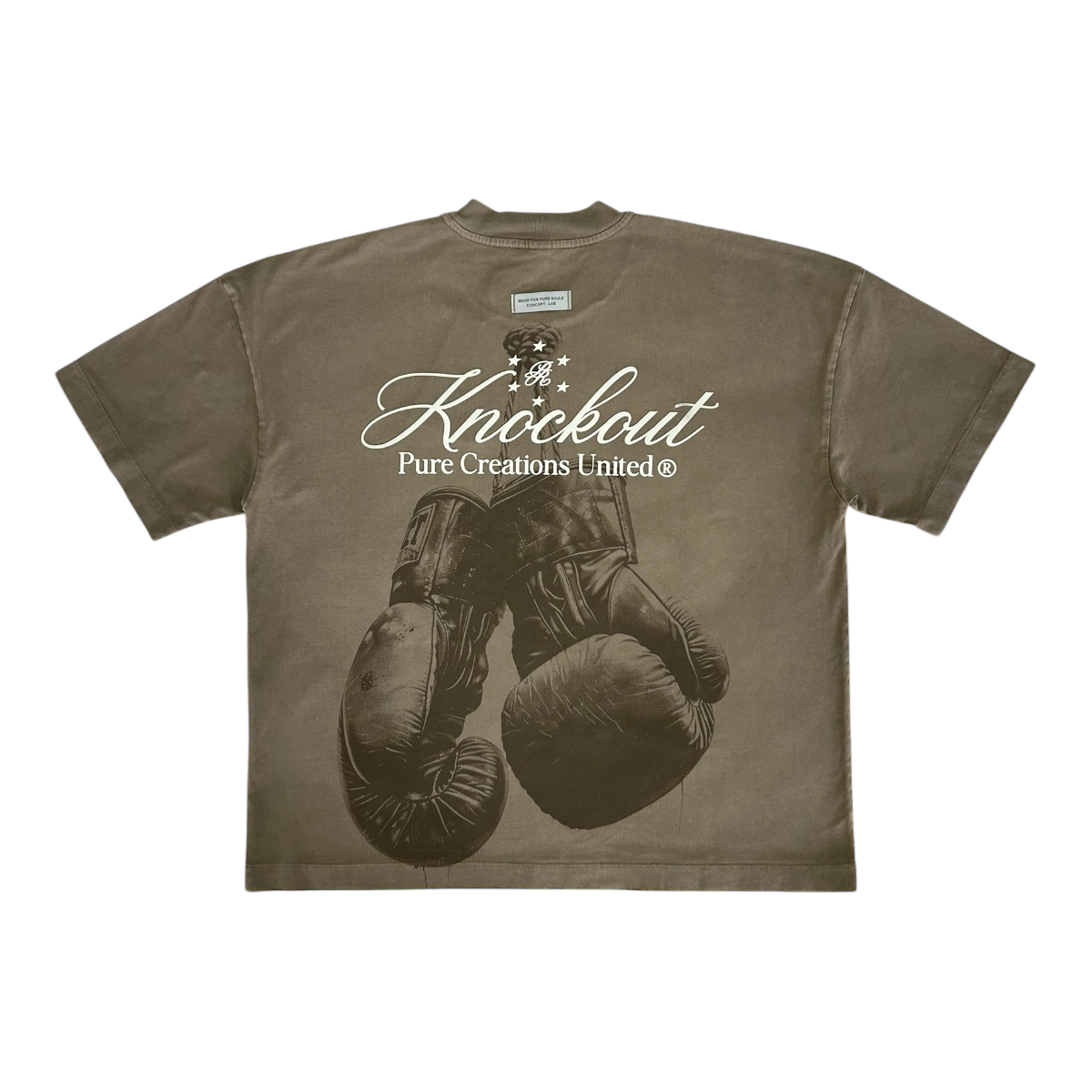 pure-creation-united-knockout-gloves-tee-mens-brown-wash-t-shirt-oversize-fit-6-rings-clothing