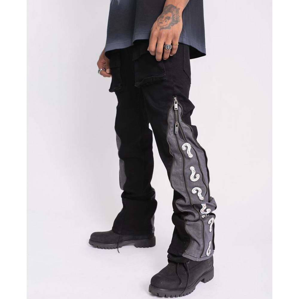elements-of-art-question-mark-flare-denim-triple-black-mens-stacked-flare-jeans-6-rings-clothing