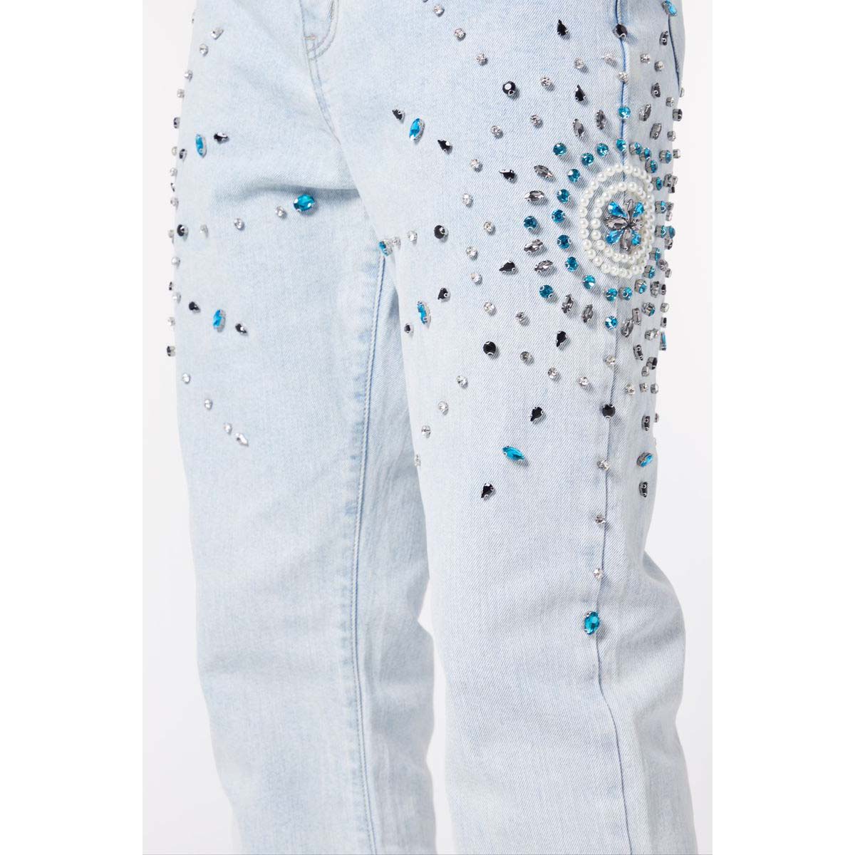guapi-aqua-blue-gem-embellished-flared-denim-6-rings-clothing